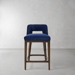 OPEN BOX: Saratoga Dining Curved Back Counter Stool, Standard, Performance Velvet, Lapis, Nutmeg