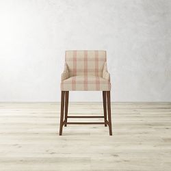 OPEN BOX: Belvedere Upholstered Counter Stool, Textured Plaid, Taupe & Red