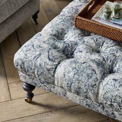 Sanderson x Giles Deacon Fairfax Bench Ottoman, Turned Leg with Tufted Top (26"-61")