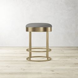 OPEN BOX: Sydney Backless Counter Stool,Performance Slub Weave, Grey, Antique Brass
