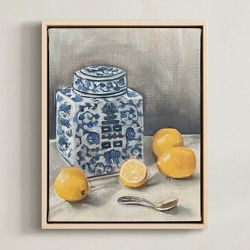 Minted, Laura Udall Miller, Lemon Chinoiserie, Framed Canvas, 11x14, Natural Wood Frame