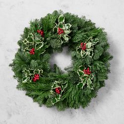 Variegated Holly & Holiday Greenery Live Wreath, 22"