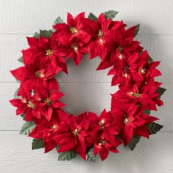 OPEN BOX: Balsam Hill Red Poinsettia Celebration Faux Wreath, 26"