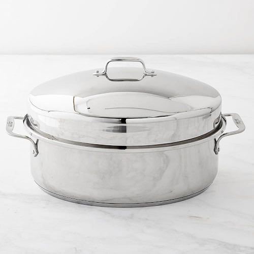 All Clad Stainless-Steel Covered Oval Roasting Pan with Rack