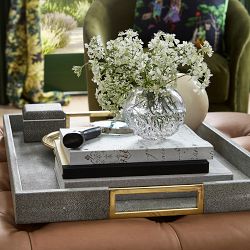 Faux Shagreen &amp; Brass Ottoman Tray, Rectangle