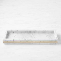 Arabescato Marble with Brass Inlay Countertop Tray