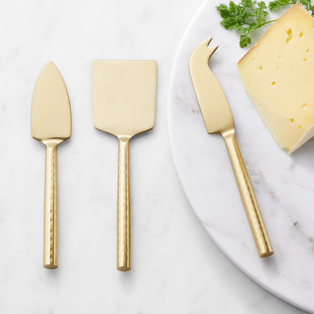 Antique Brass Hammered Cheese Knives, Set of 3 - Set of 3
