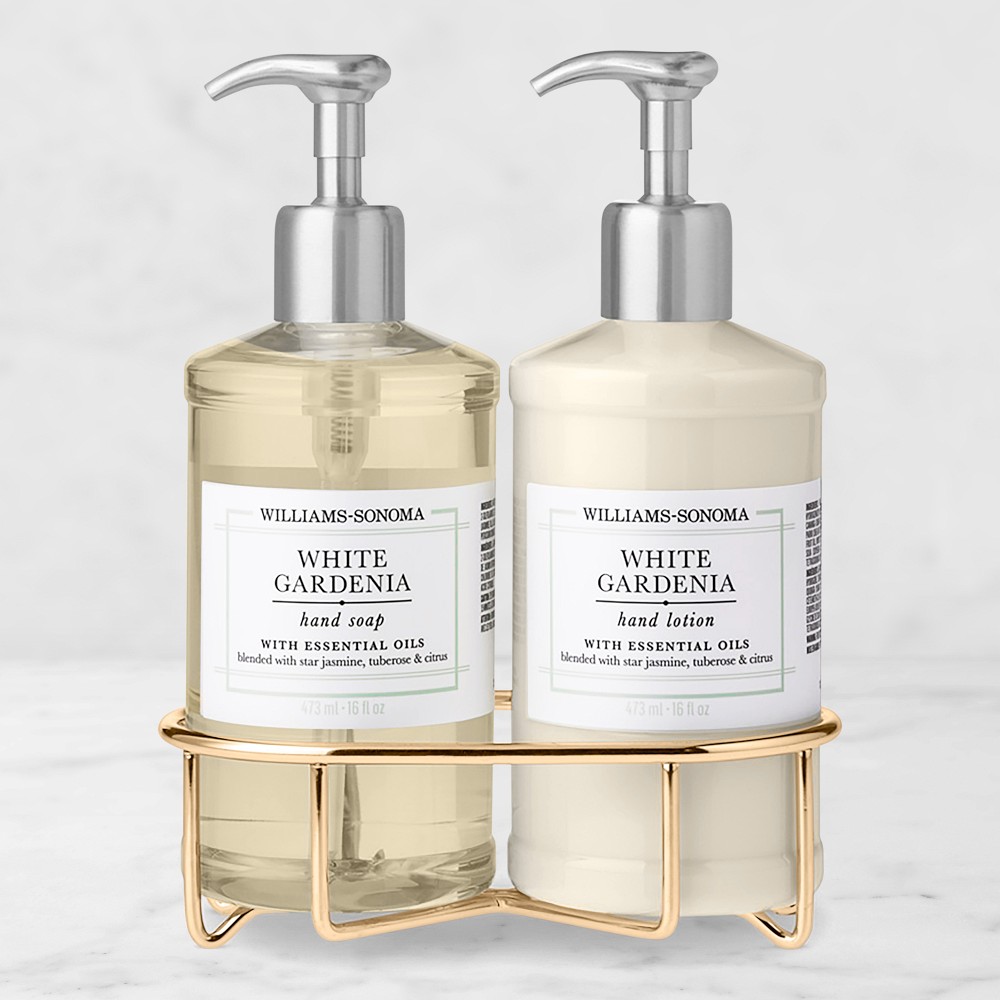 Williams Sonoma White Gardenia Hand Soap & Lotion 3-Piece Set - Deluxe, Gold