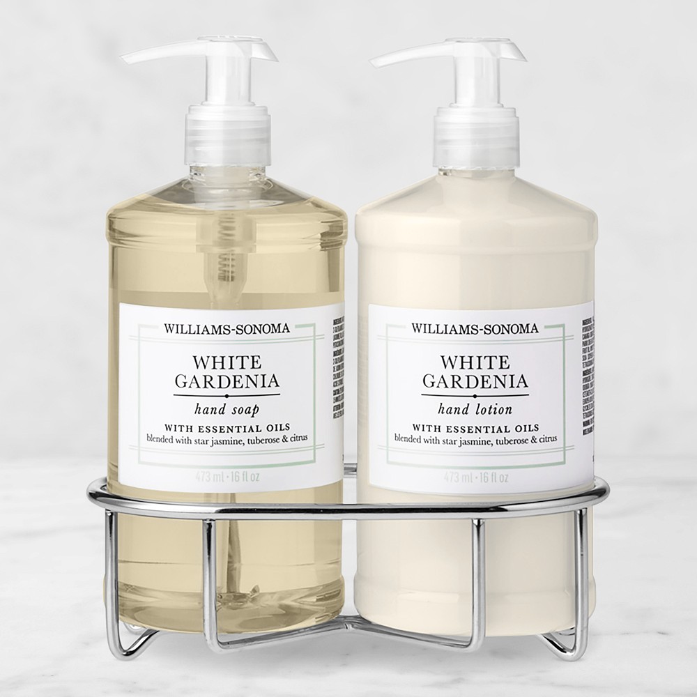 Williams Sonoma White Gardenia Hand Soap & Lotion 3-Piece Set - Classic, Stainless-Steel