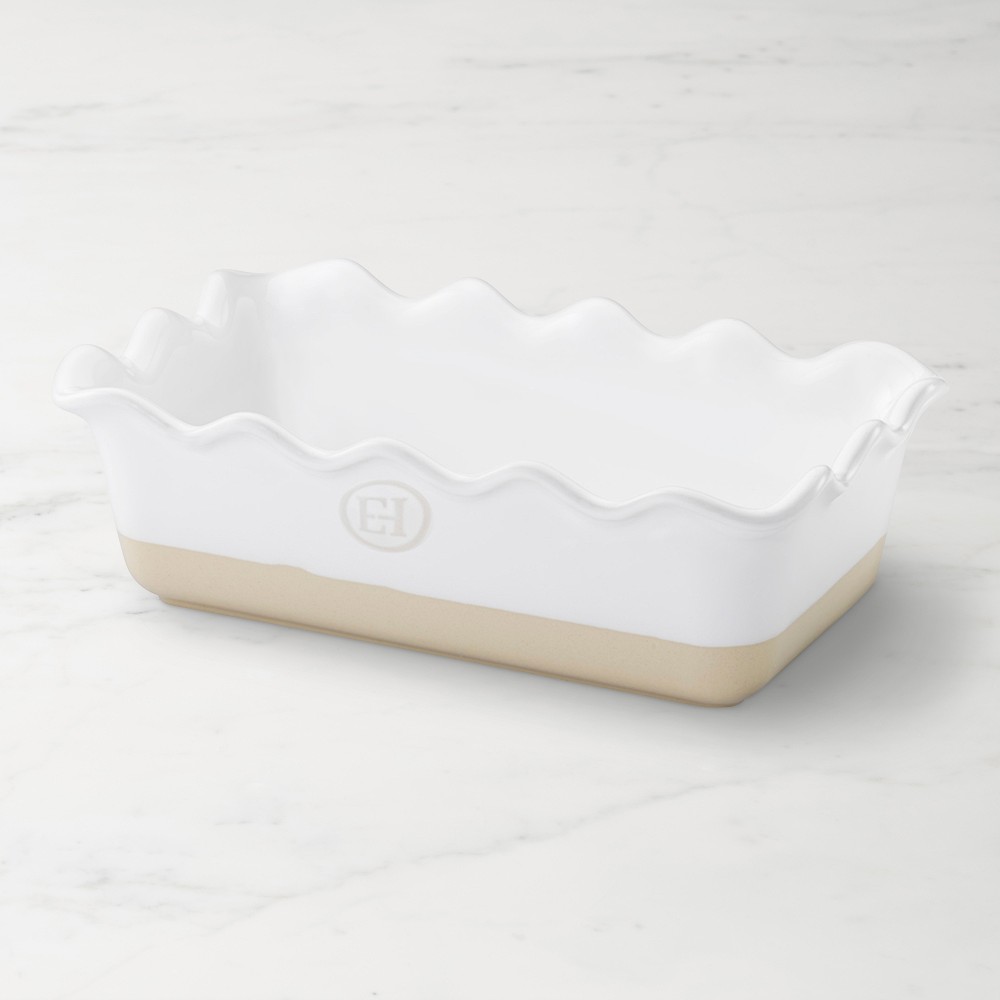 Emile Henry French Ceramic Ruffled Loaf Pan - White