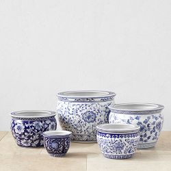 Blue &amp; White Ceramic Planter Collection