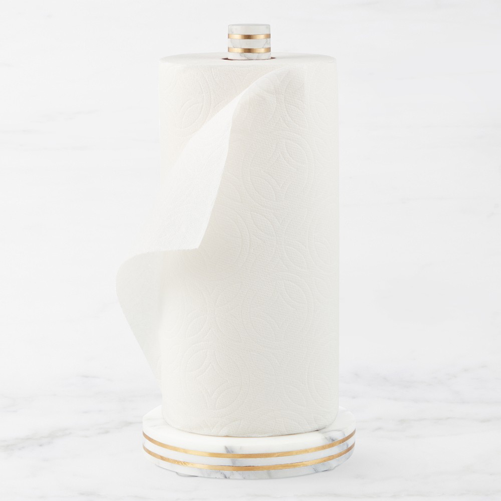Williams Sonoma Arabescato Marble with Brass Inlay Paper Towel Holder