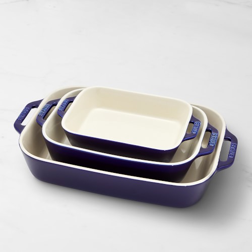 Staub Stoneware 3-Piece Rectangular Baking Dish Set, Dark Blue