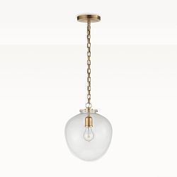 Scarlet Acorn Pendant, Clear Glass, Antique Brass