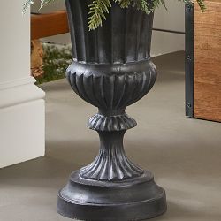 Outdoor Winter Evergreen Pre-Lit Tree in Black Pot, Set of 2