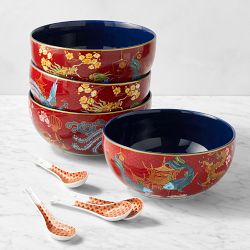 Lunar New Year Noodle Bowls & Dumpling Spoons, Set of 8