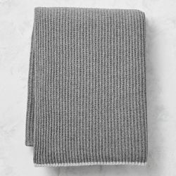 Eco-Friendly Contrast Edge Cashmere Knit Throw, Grey