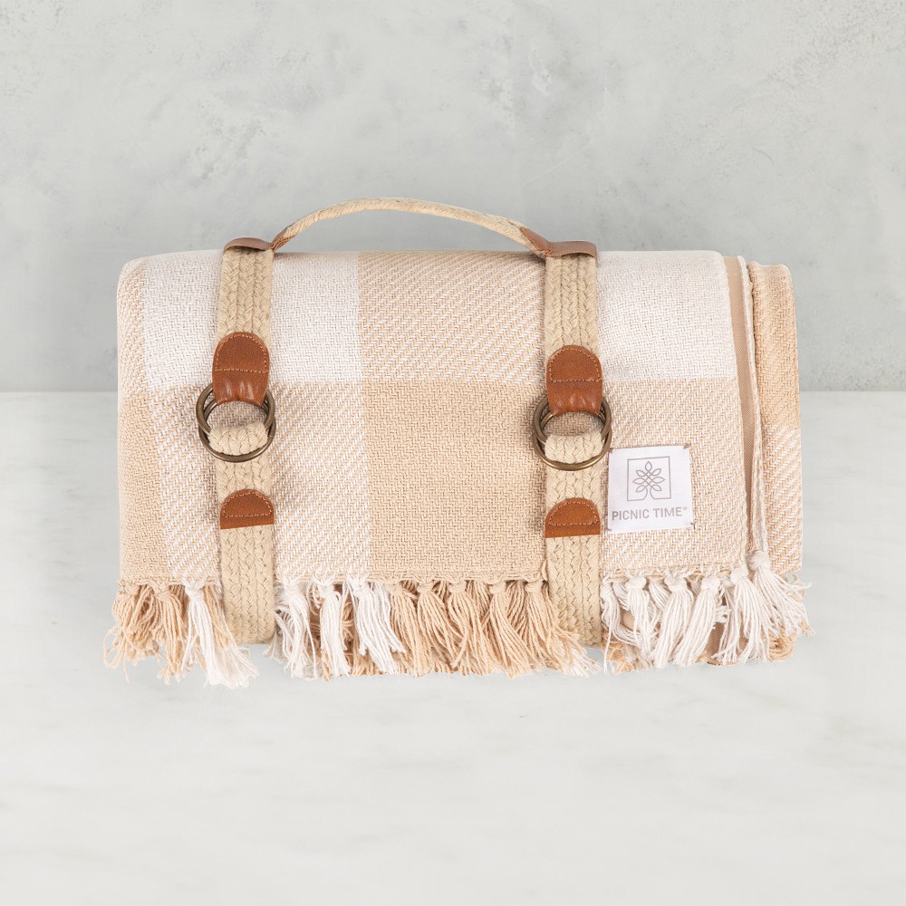 Sayulita Picnic Blanket with Harness (beige gingham)