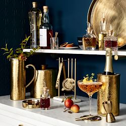 Williams Sonoma Antique Brass Ice Bucket with Tongs