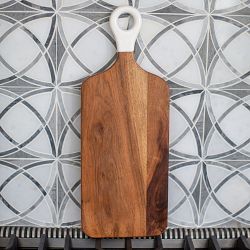 Jeanne Fitz Wood & White Rectangle Cheese Board