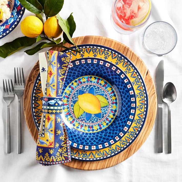 Sicily Outdoor Melamine Dinner Plate Set - Blue - Set of 4