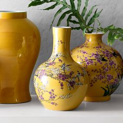 Yellow Hummingbird Ginger Jar Gourd Vase