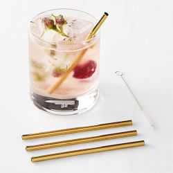 W  & P Metal Straws Set of 4, 5", Gold