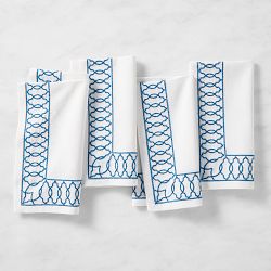 Embroidered Lattice Napkins, Set of 4, Blue