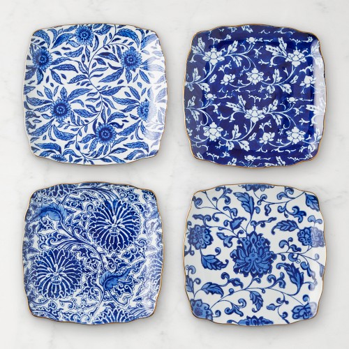 Marlo Thomas x Williams Sonoma Blue Floral Appetizer Plates, Set of 4
