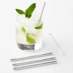 W  & P Metal Straws Set of 4, 5", Silver