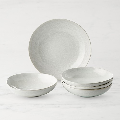 Cyprus Reactive Glaze Pasta Bowl Set with Serving Bowl, White