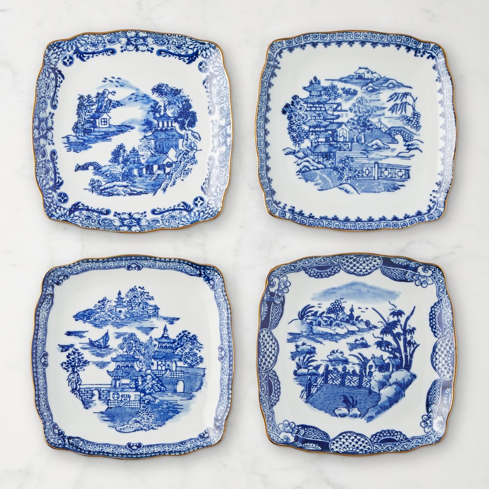 Marlo Thomas x Williams Sonoma Blue Scenic Appetizer Plates - Set of 4