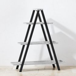 Vintage A-Frame Ladder Plant Stand with Galvanized Shelves