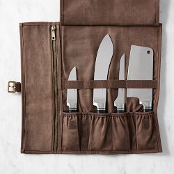 Williams Sonoma Butcher Knives in Waxed Canvas Roll, Set of 4