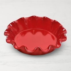 Emile Henry French Ceramic Deep Ruffled Pie Dish, Burgundy