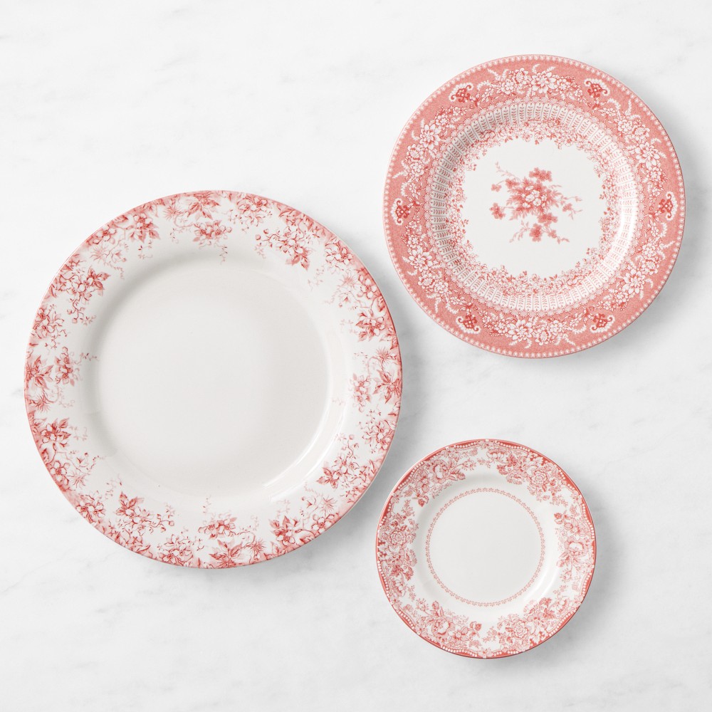English Floral 12-Piece Dinnerware Set with Appetizer Plates - Pink