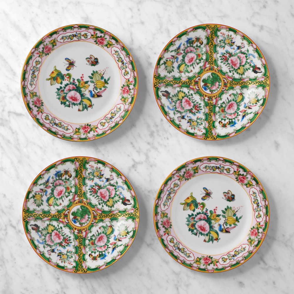 Famille Rose Mixed Salad Plates - Set of 4, Mixed Pink