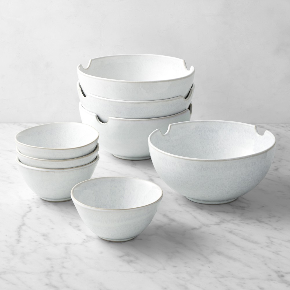 Cyprus Reactive Glaze Noodle & Rice Bowls, 8-Piece Set, White