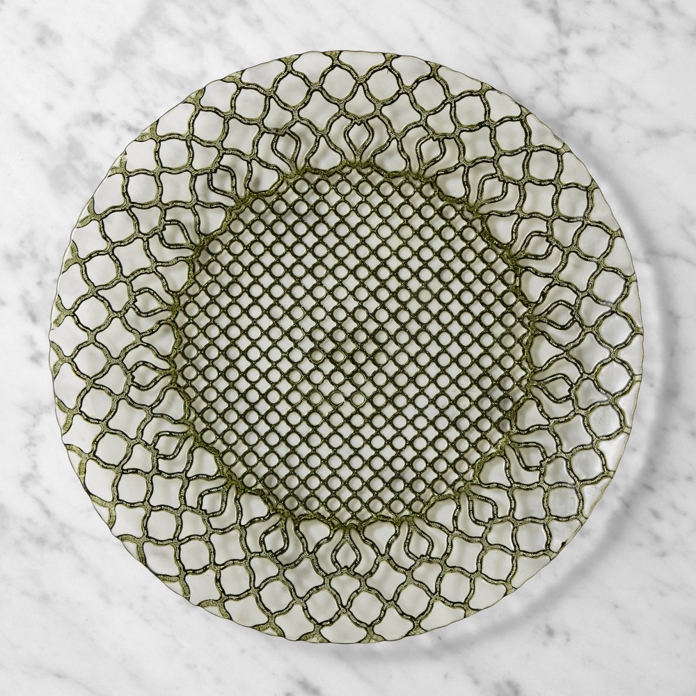 Basketweave Glass Charger - Green