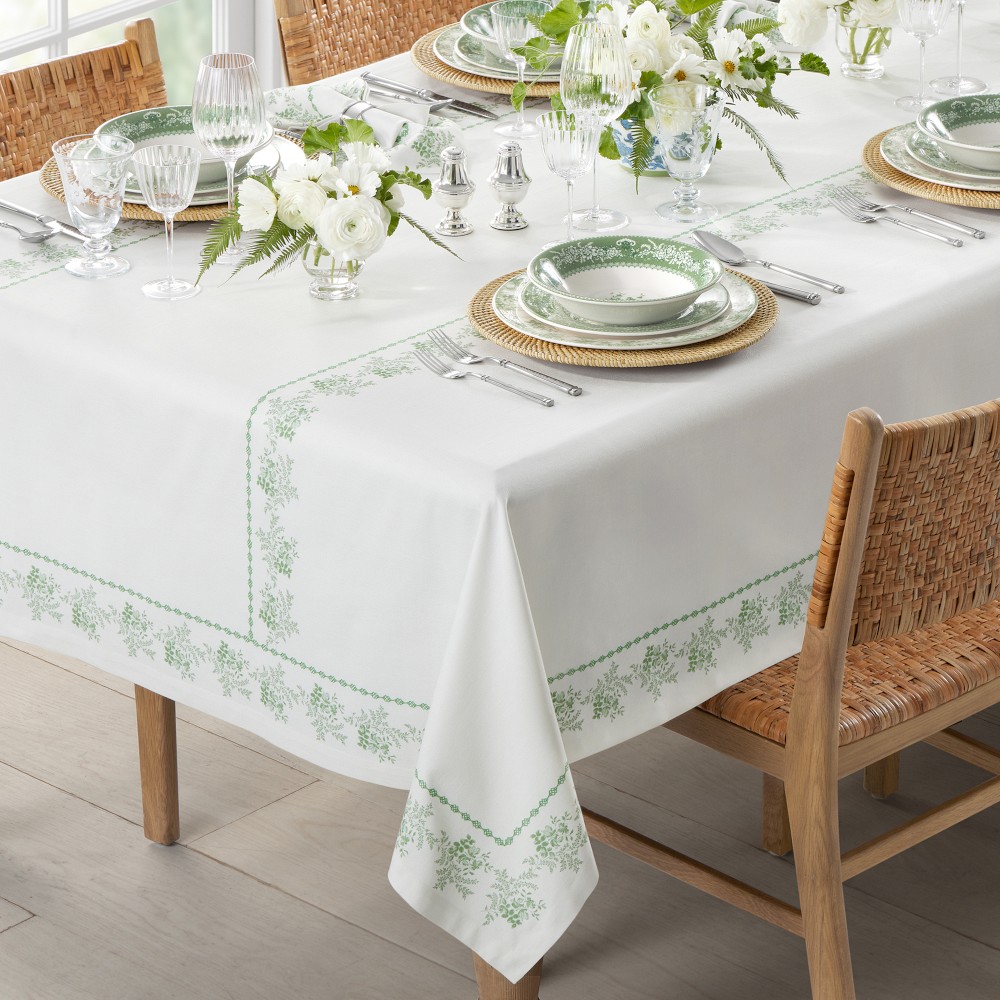 English Floral Tablecloth - 70"x108", Green