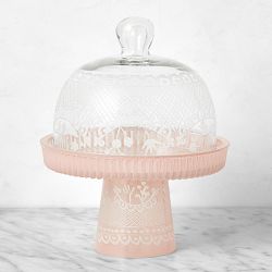 Famille Rose Glass Cake Stand with Cloche, Small