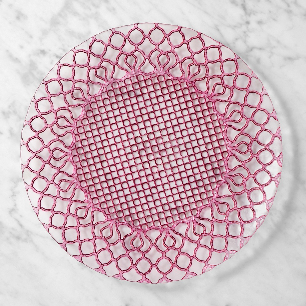 Basketweave Glass Charger - Pink