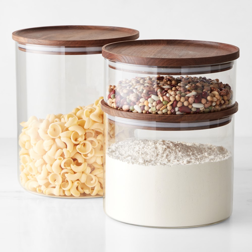 Hold Everything Stackable Glass Canister - Set of 3, Walnut Finish