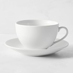 Apilco Très Grande Porcelain Cups & Saucers, White, Set of 4