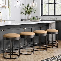 Sydney Upholstered Backless Bar Stool, Taupe