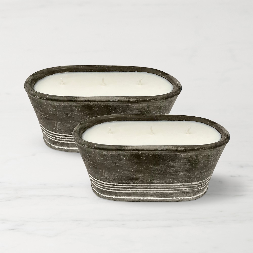 K. Hall 3 Wick Tub Garden Cement Citronella Outdoor Candle, Set of 2 - Set of 2