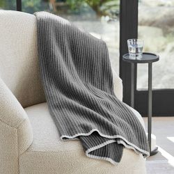 Eco-Friendly Contrast Edge Cashmere Knit Throw, Grey