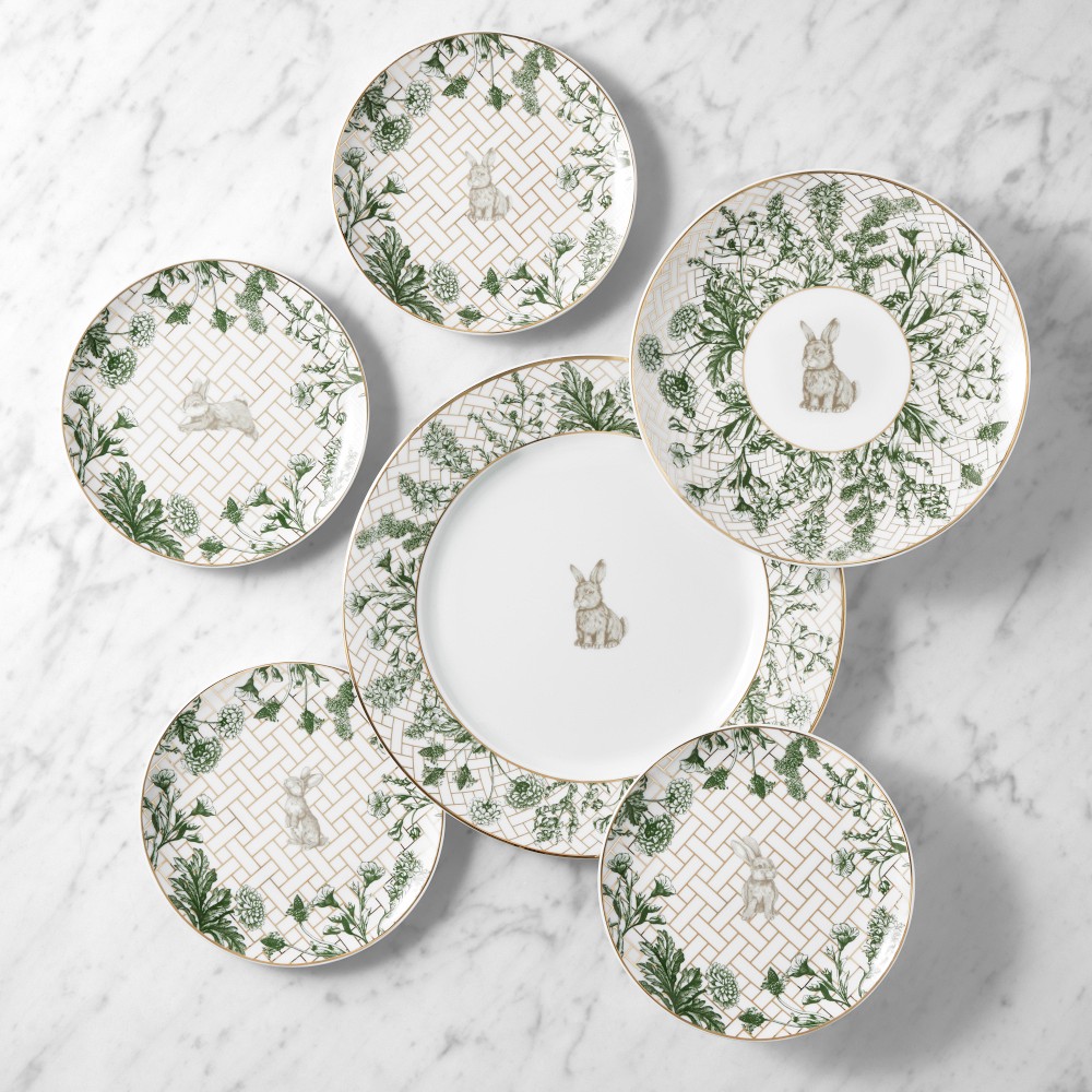 Garden Lattice Bunny 12-Piece Dinnerware Set