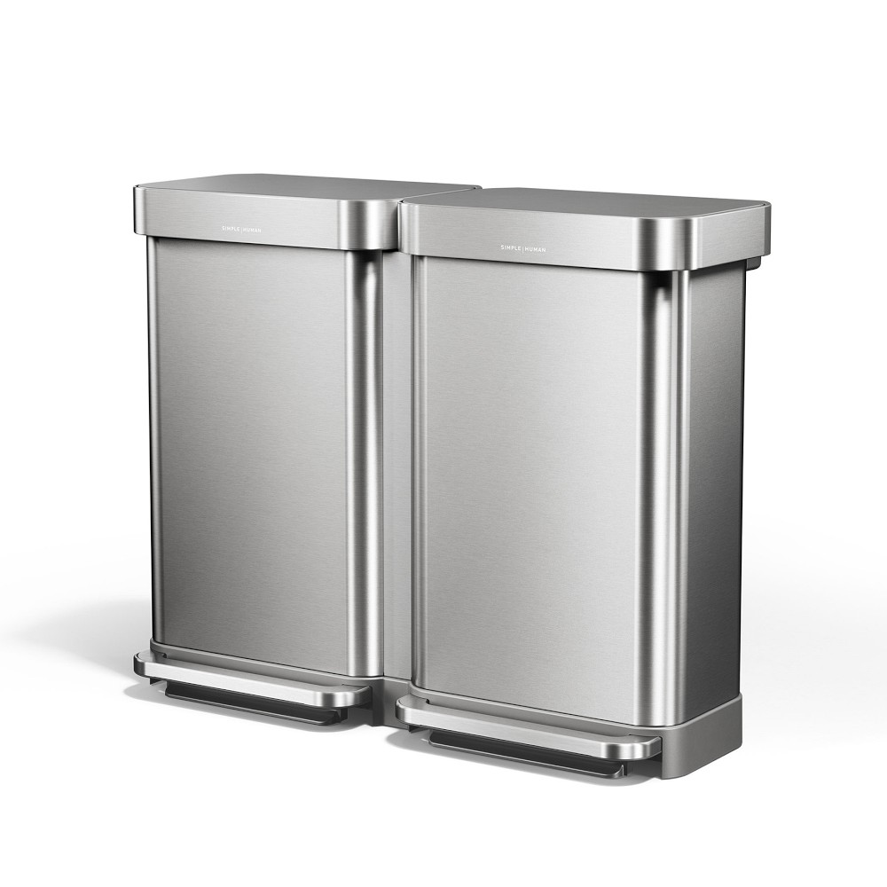 simplehuman 90L Rectangular Step Recycler, Brushed Stainless Steel - Brushed Stainless Steel