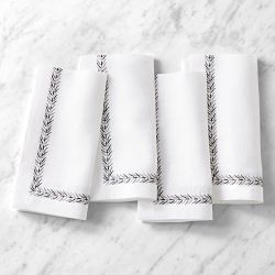 Leaf Garland Embroidered Napkins, Set of 4, Black